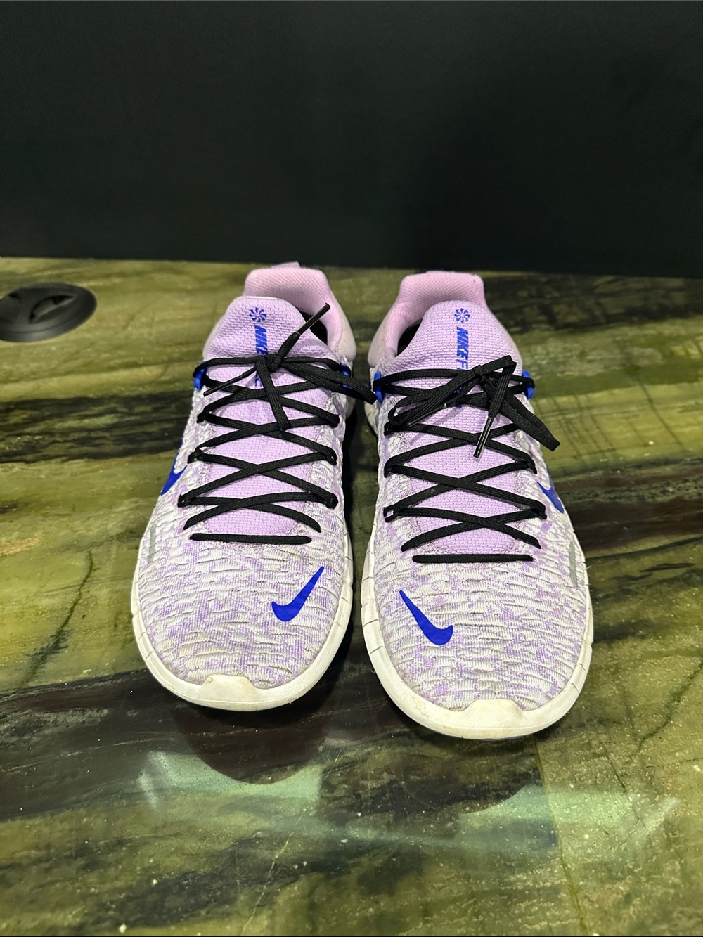 Nike Women's Lavender Knit Runners with Blue Swoosh and Black Laces